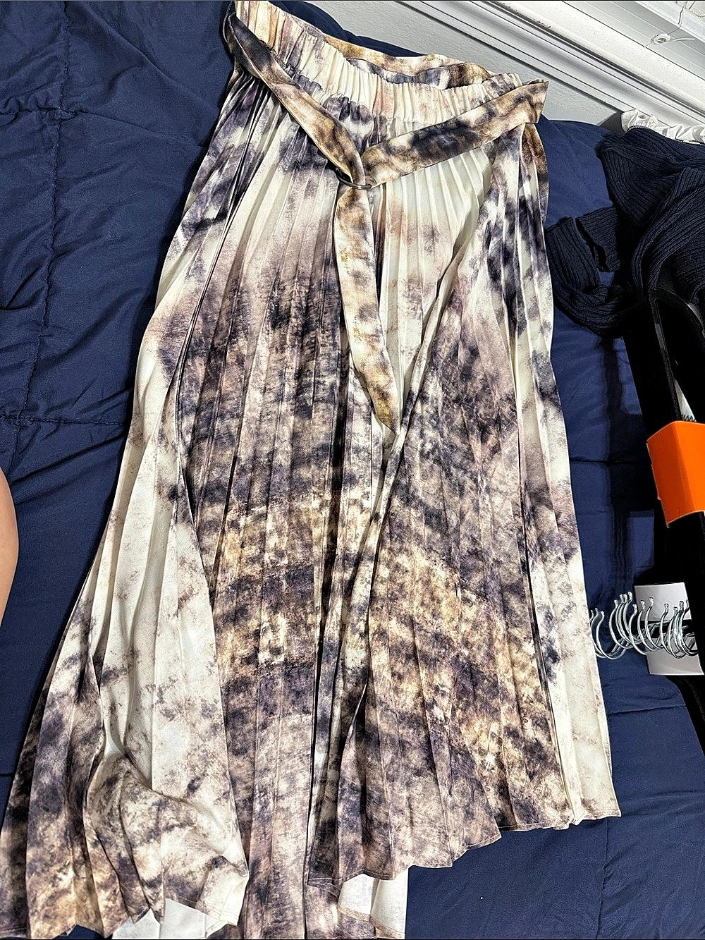 Topshop Tie Dye Pleated Midi Skirt Brown & Cream Size 8
